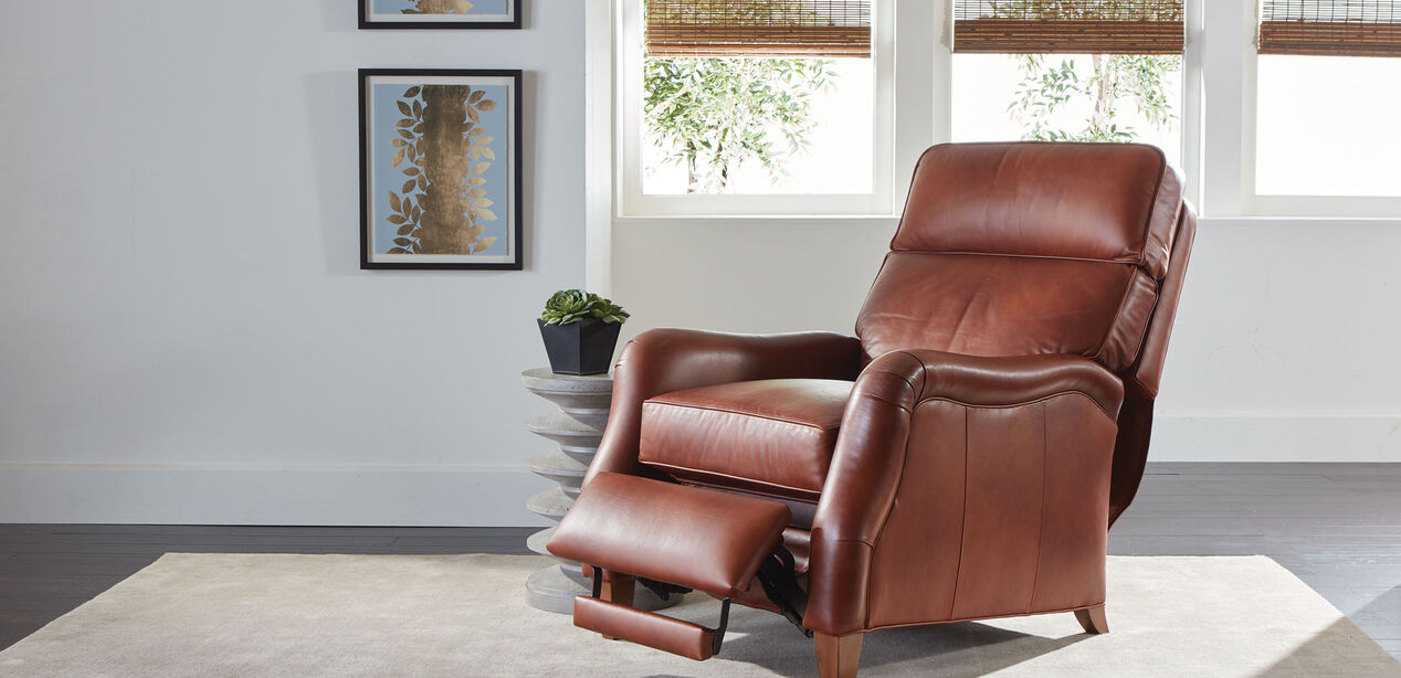 Aiden Leather Recliner, Old English/Saddle, Recliners