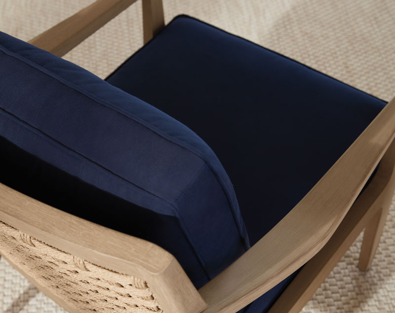 close-up of blue outdoor chair cushion