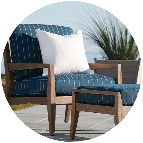 chair with blue cushion and white stripes