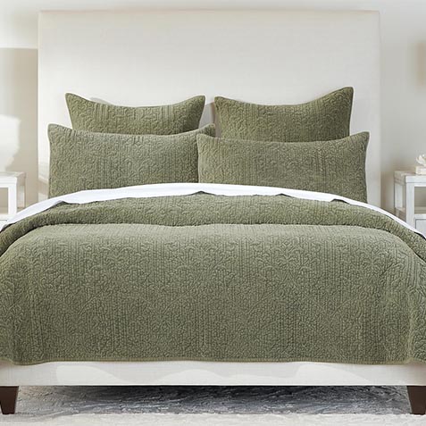 Garment-Dyed Velvet Quilted Coverlet and Shams Set, Sage Product Thumbnail