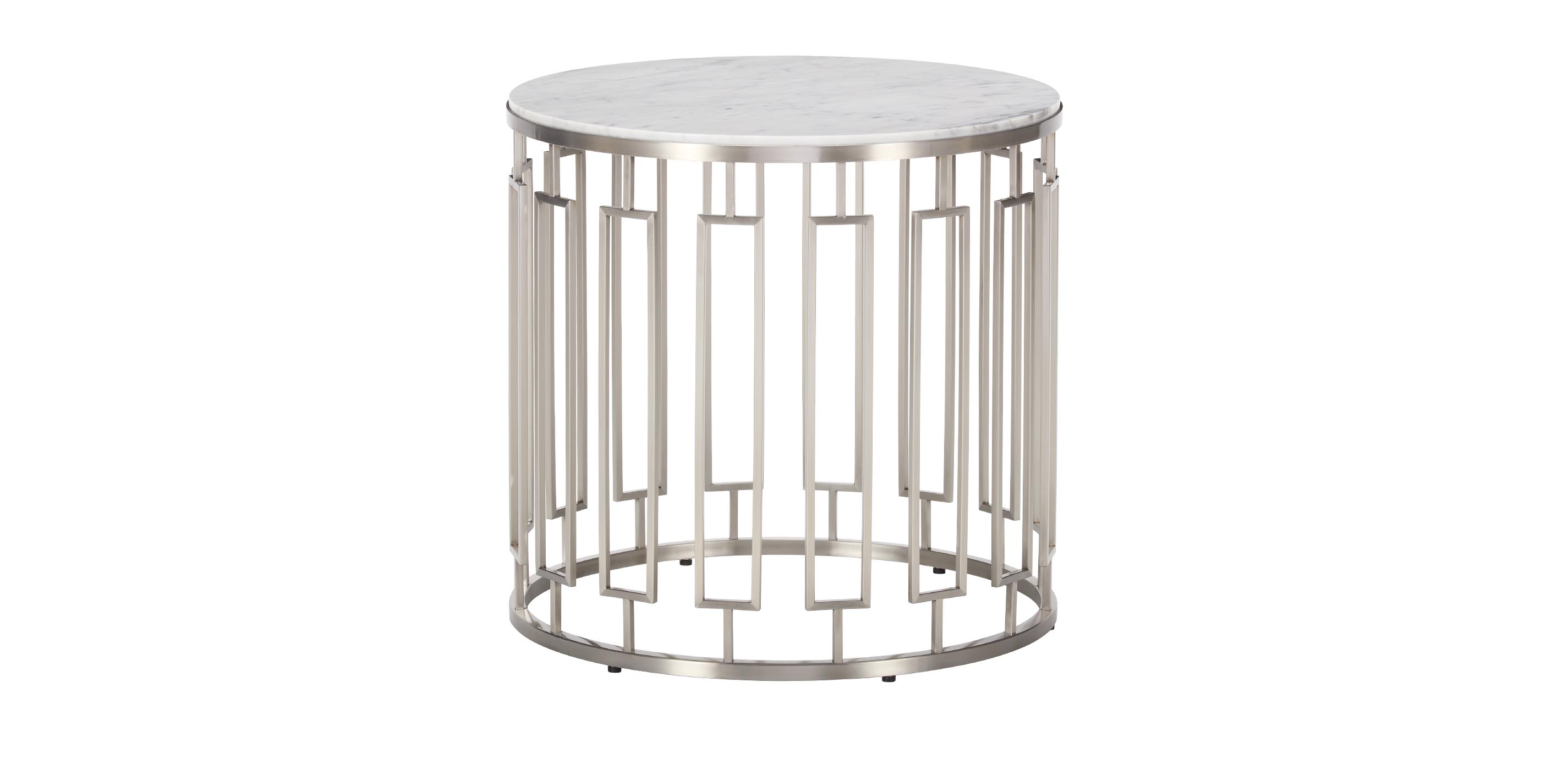 Teresa Marble Top Round End Table with Metal Base Ethan Allen